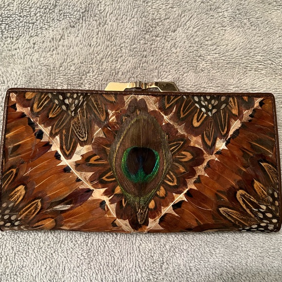 Vintage Lee Sands Peacock Feather clutch kiss lock wallet - Picture 6 of 11